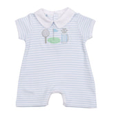 Putting Green Applique Collared Short Playsuit - Light Blue